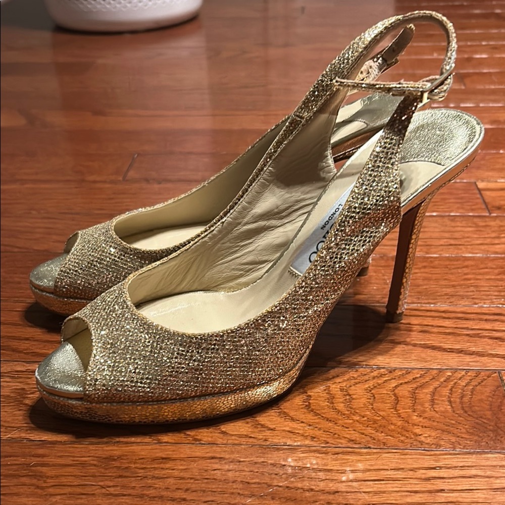Jimmy Choo Glittering Gold Slingback Heels - Picture 3 of 14